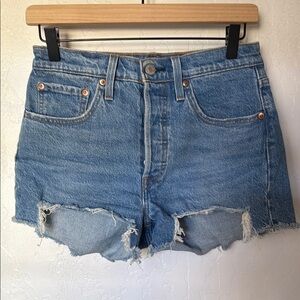 Levi's | Women’s High Waisted Light Blue Distressed Jean Shorts | Size 26